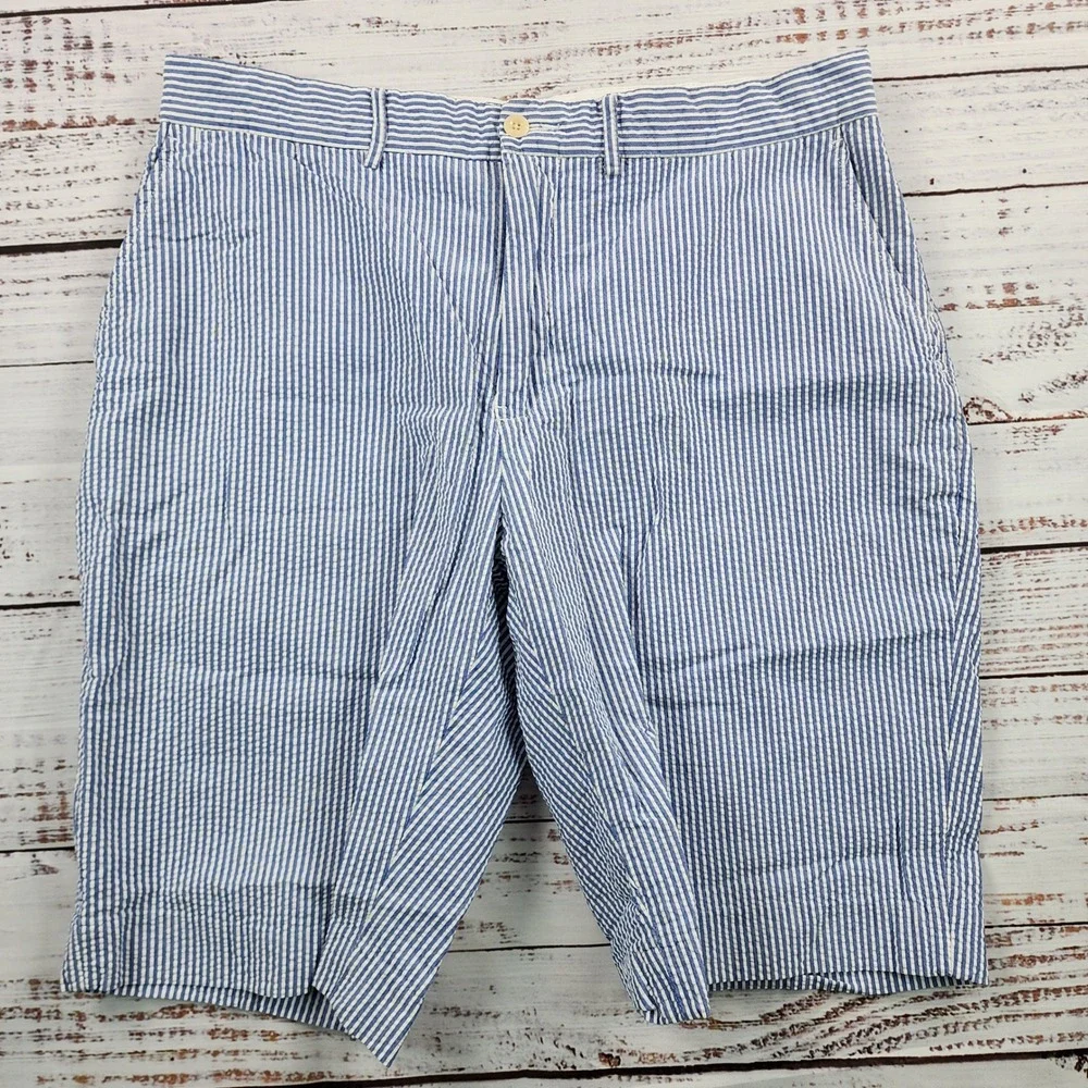 Polo Ralph Lauren Seersucker Chino Shorts Men's 34 Blue White Stripe Preppy